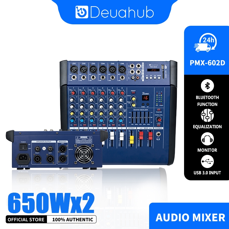 Deuahub PMX602D power Mixer Amplifier With Equalizer 6-Channel Built-In EQ/Recording Suport Bluetoot