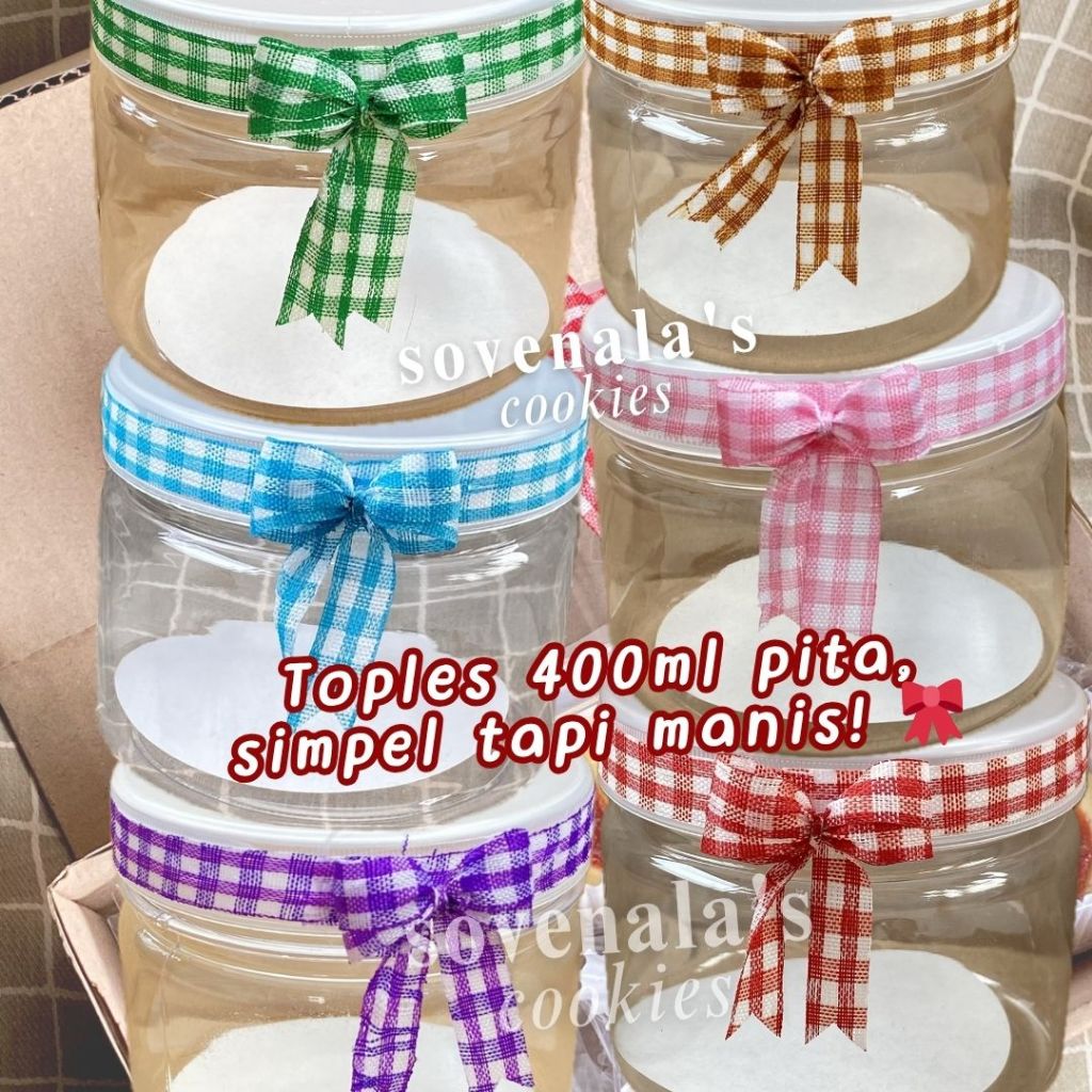 Toples Plastik 400 ml / Jar Silinder Pita Kotak / Kemasan Cookies Hampers Kue Kering