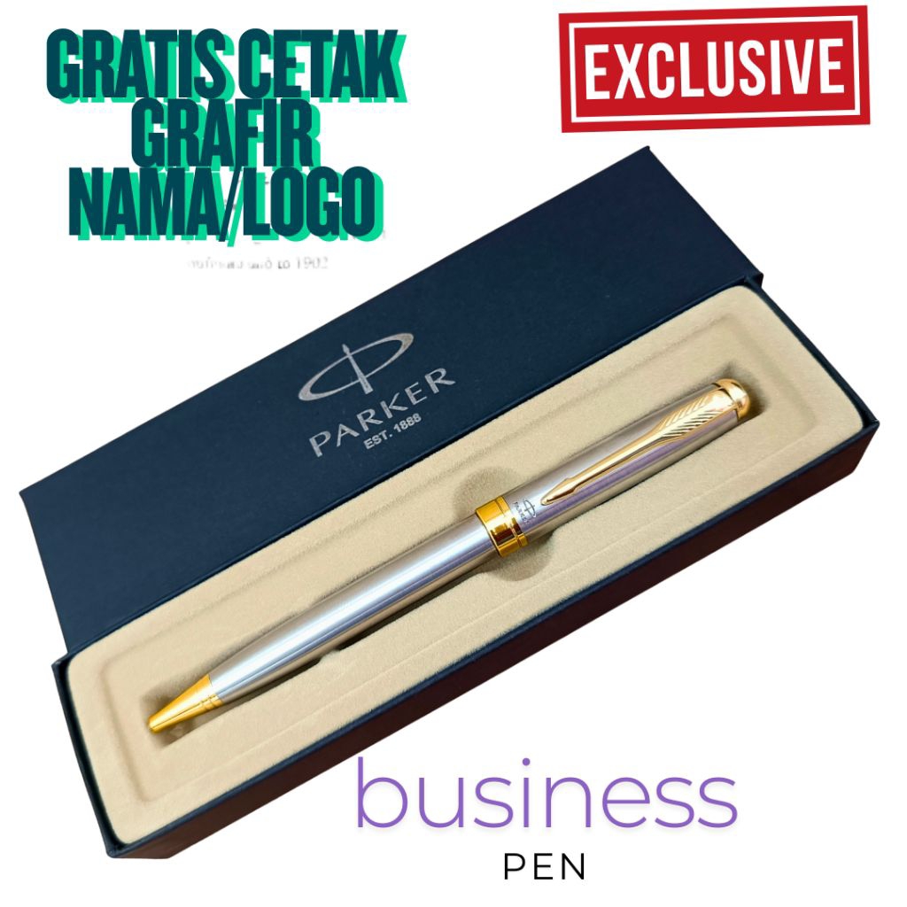 pulpen mewah stainless parker sonet exclusive gratis grafir nama atau logo
