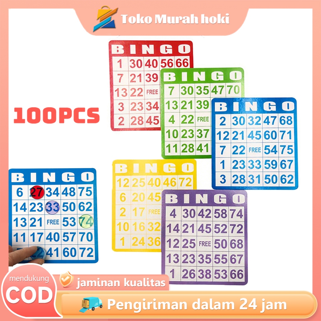 100pcs Kartu Bingo 5 Warna Bingo Card Kartu Mainan Bingo Ukuran Besar Bingo Board