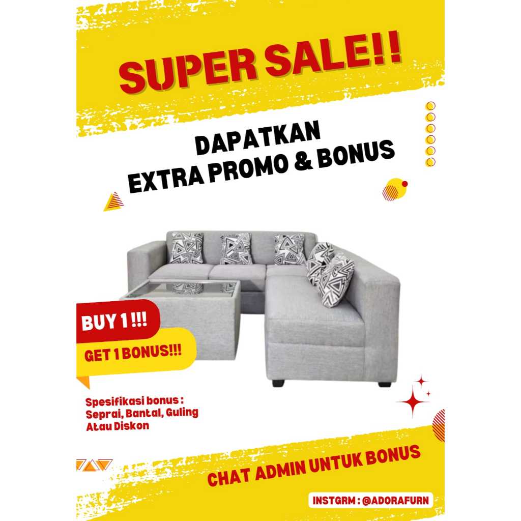 SOFA L MINIMALIS CALVINO KAGAWA / KANVAS / DAPHNIE / FREE ONGKIR B.LAMPUNG