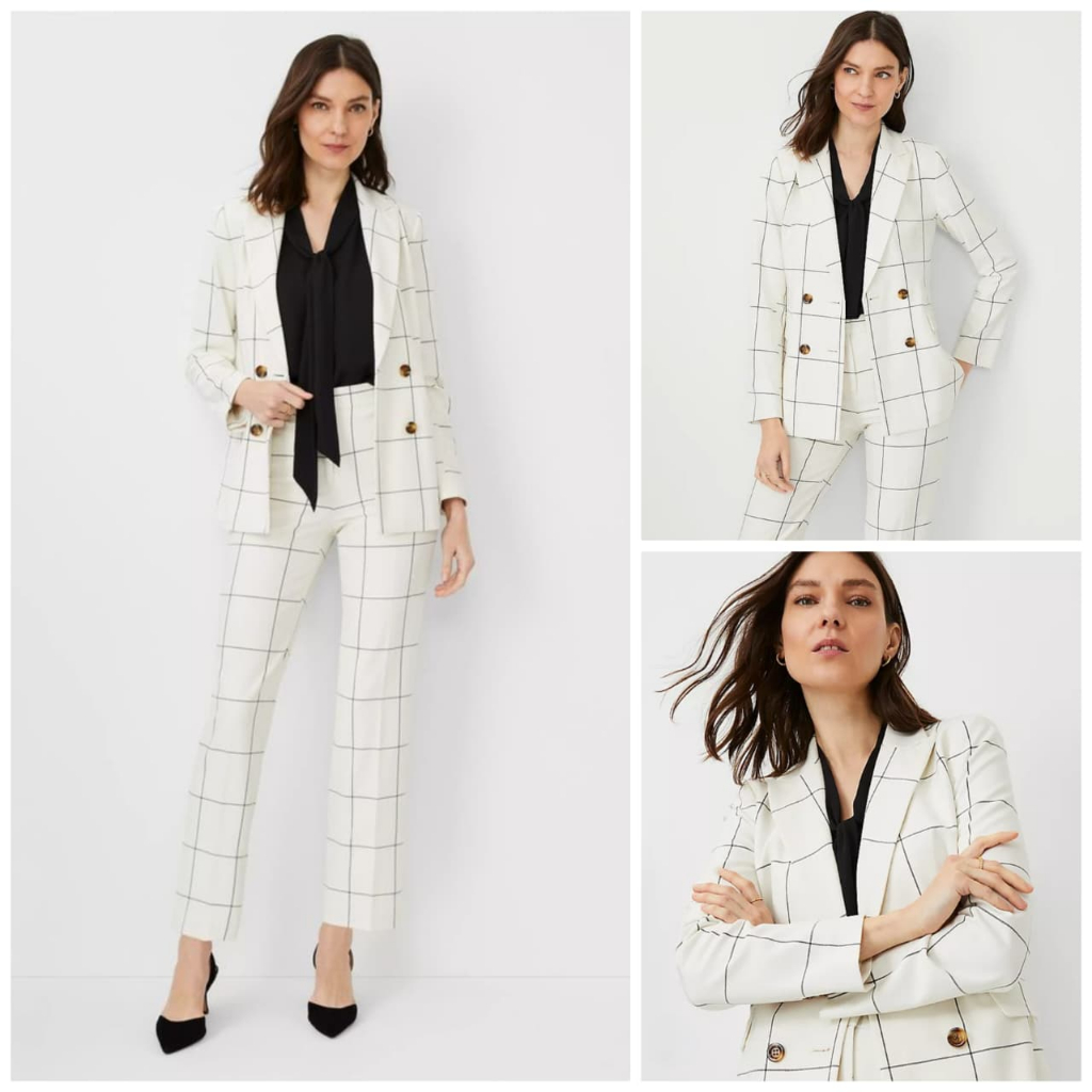 Blazer Ann Taylor Windowpane Double Breasted Blazer
