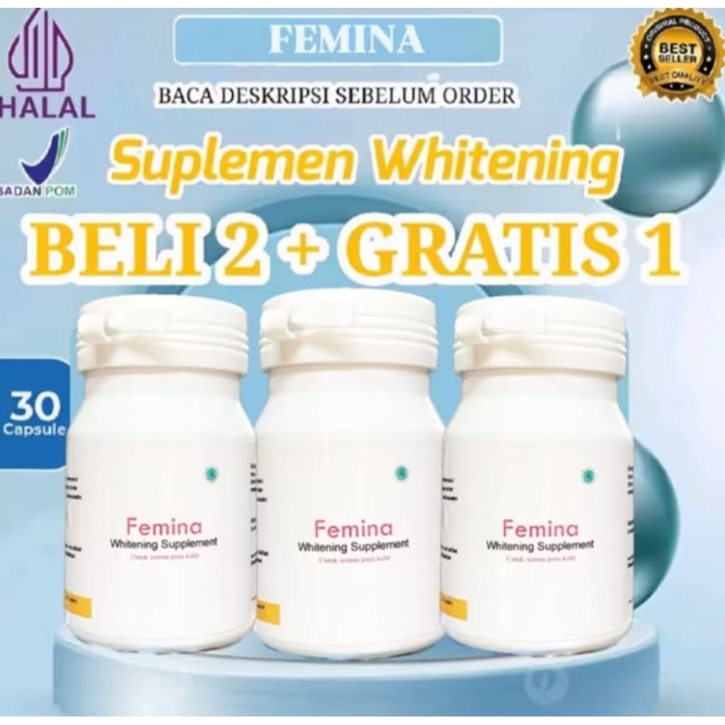 [30 Kapsul] Femina Whitening BELI 2 GRATIS 1 Supplement Vitamin Perawatan Kulit Membantu Mencerahkan