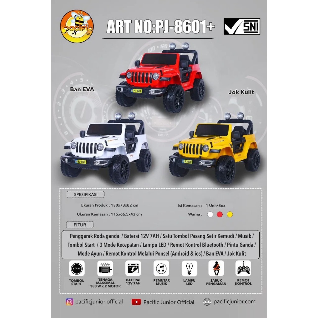 Mobil Aki Mainan Anak Jeep Rubicon Pacific Junior Rechargeable Car Mainan Mobil Aki PJ 8601+ PJ8601+