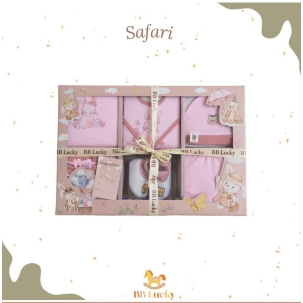 Baby Set BB Lucky Safari Boy/girl Paket Kado Bayi Baju Set Box Baju Bayi Newborn SNI Motif