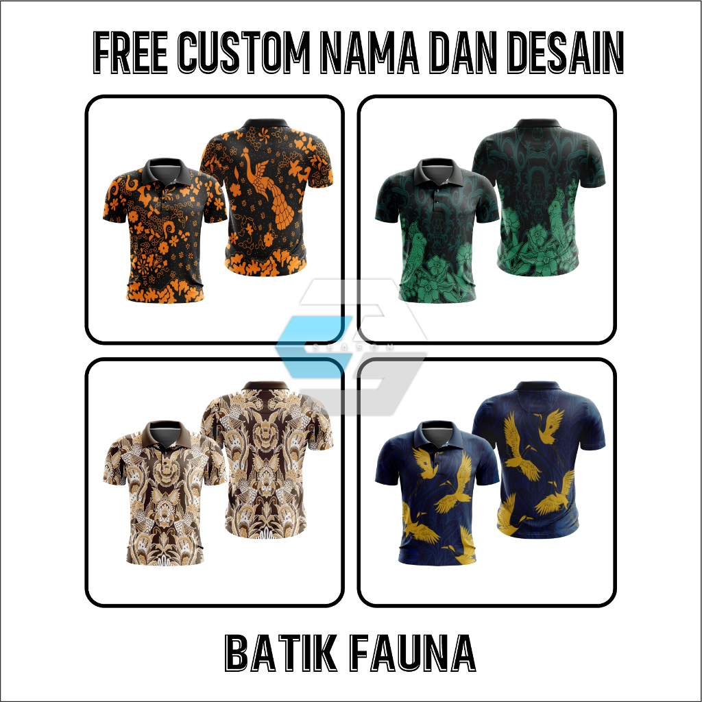 Baju Kaos Polo Wangki Dewasa Batik Fauna Sport Badminton Voli Tenis Padel Futsal V neck Free Custom 