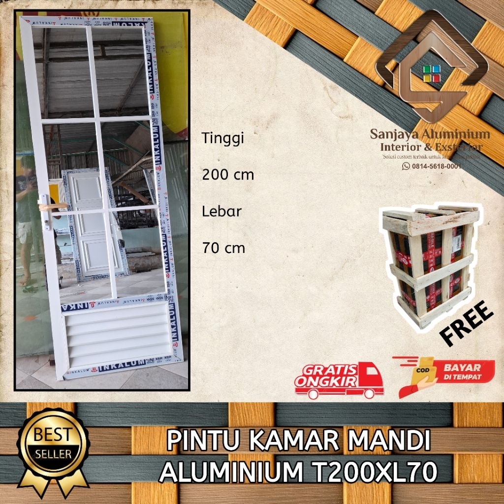 PINTU KAMAR MANDI ALUMINIUM FULL ORNAMEN MEWAH T200XL70