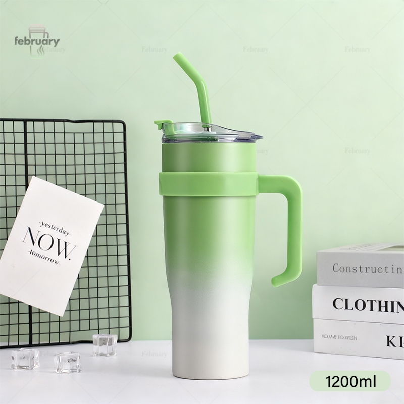 Viral Termos Stainless 1200ml Free Sedotan Gelas Stainless Steel 304 Cangkir Tumbler Hijau Jumbo Bot