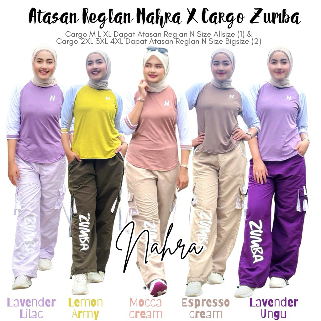 Nahra Setelan Atasan Reglan N Bahan Spandek & Cargo Zumba Bahan Parasut Untuk Baju Senam & Aktifitas