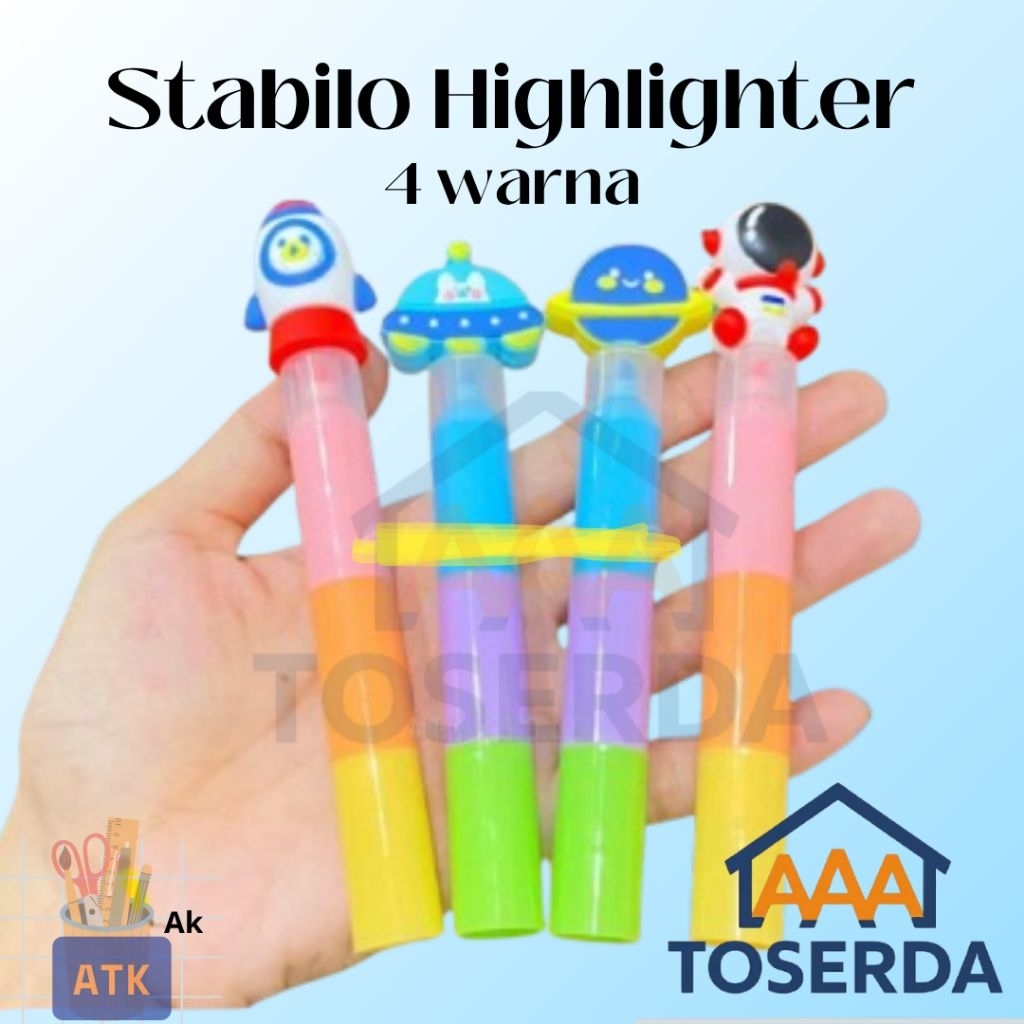 AAA Toserda | Stabilo Highlighter Lucu Susun 4 Warna – Set Alat Tulis Cute Stationery