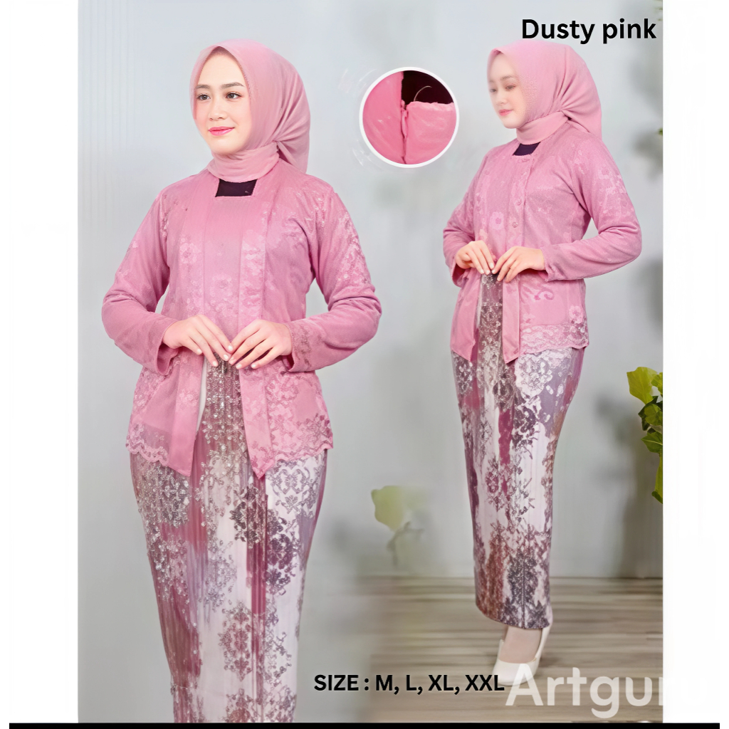 Set Kebaya Krokat Setelan Kebaya KutuBaru Modern Lengan Panjang / Setelan Kebaya Kutubaru Brukat Ful