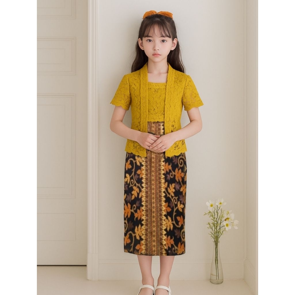 Baju Kebaya Anak Perempuan Modern Brokat Set Rok Batik Usia 5-7 Tahun Kania Kebaya Anak Bali Kartini