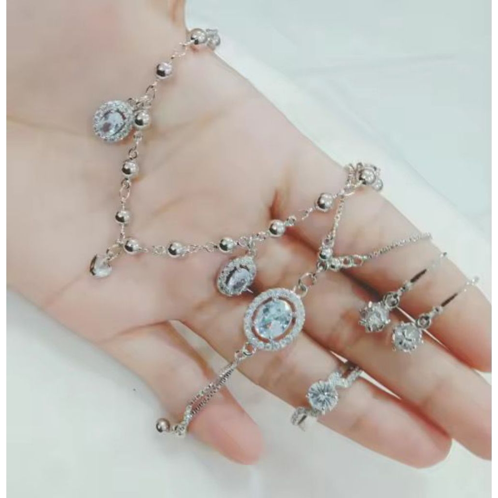 satu set titanium permata fashion perak asli