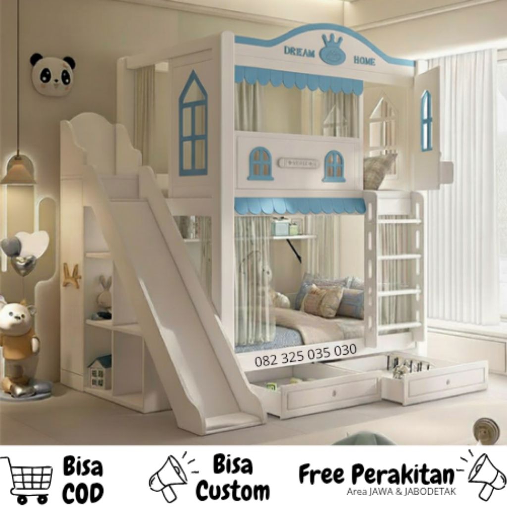 Ranjang Tingkat Tangga Penyimpanan , Tempat Tidur Anak Almari Perosotan