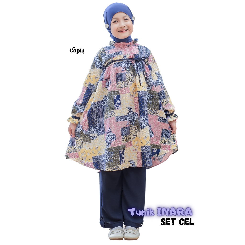 Copiaco - Inara Setelan Long Tunik Set Celana Anak perempuan Umur 3-12 Tahun Navy