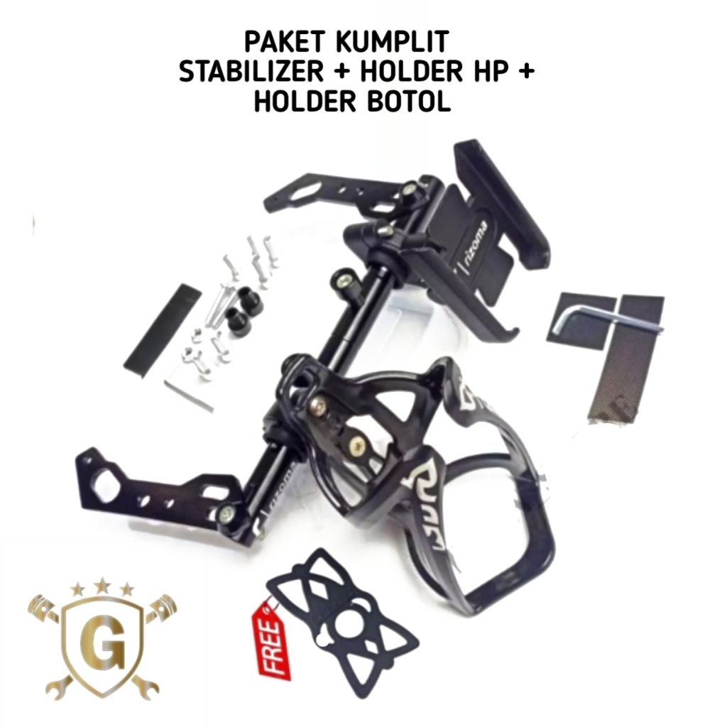 Holder HP Motor Full Besi Paket Lengkap + Holder Botol + Stabilizer Multifungsi Spion Motor Vario ne