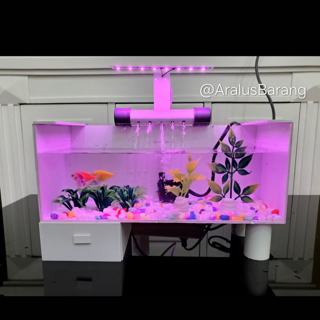 NEW - AQUARIUM MINI FULLSET DENGAN AIR TERJUN DAN LEMARI