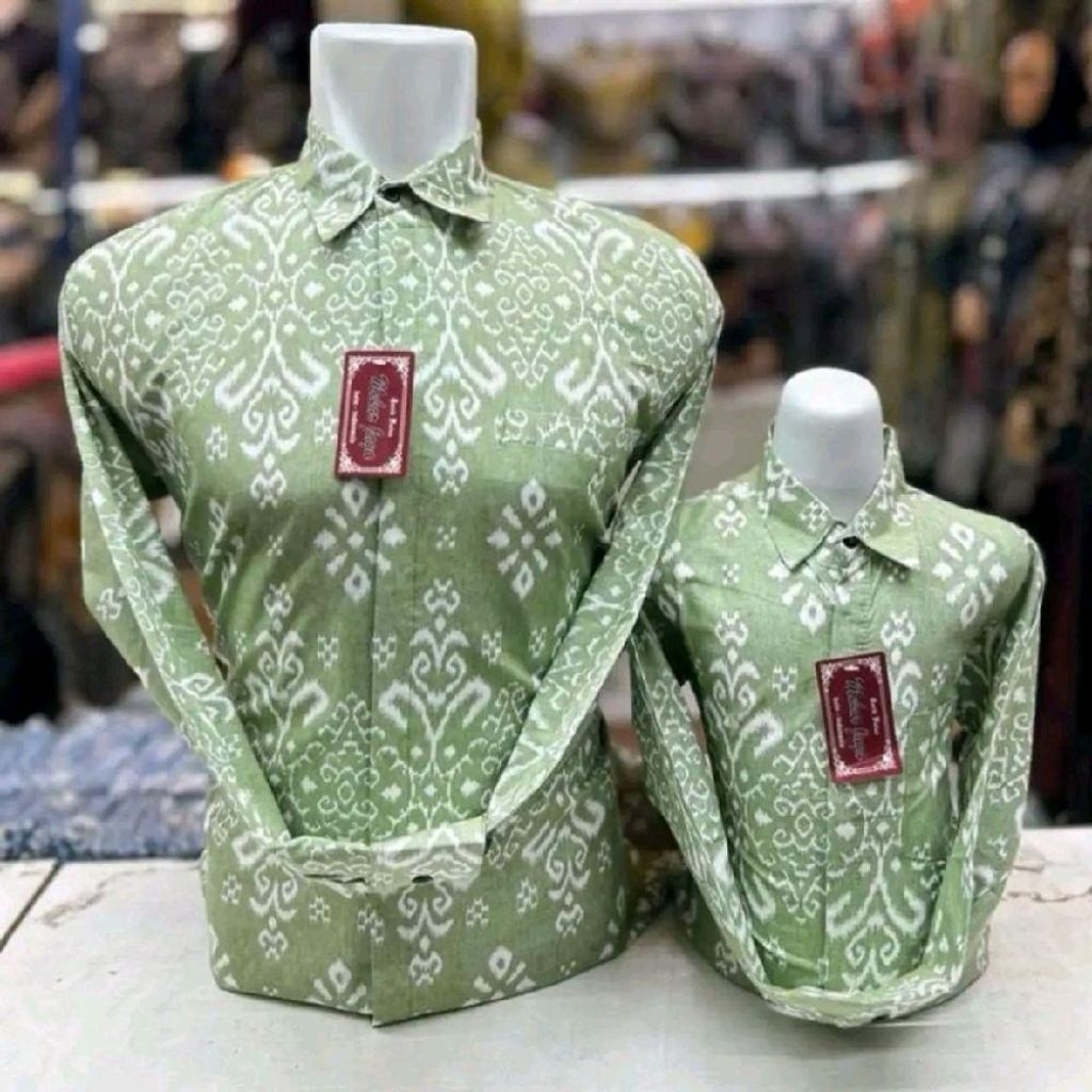 Set Batik Couple Katun Adem – Hijau Sage Motif Tenun Modern  BATIK KATUN SOLO PRIA DEWASA & ANAK PRE