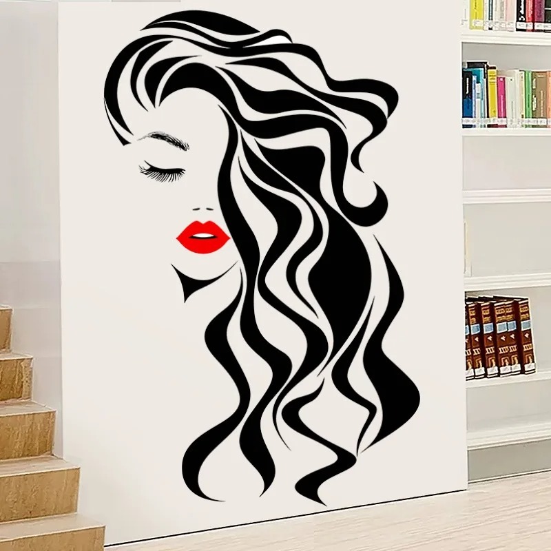 Stiker Dinding Wajah Wanita Fashion Dekorasi Studio Kecantikan Stiker Dinding Makeup Mural Stiker Je