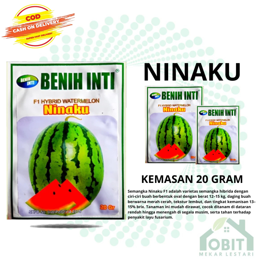 Benih Semangka Hybrida Ninaku F1 Buah Semangka Lorek Kemasan 20 Gram ORIGINAL KEMASAN PABRIK