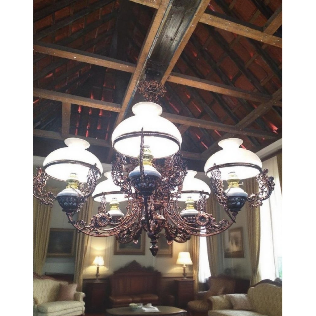 lampu gantung antik plafon CABANG 5, rangka aluminium