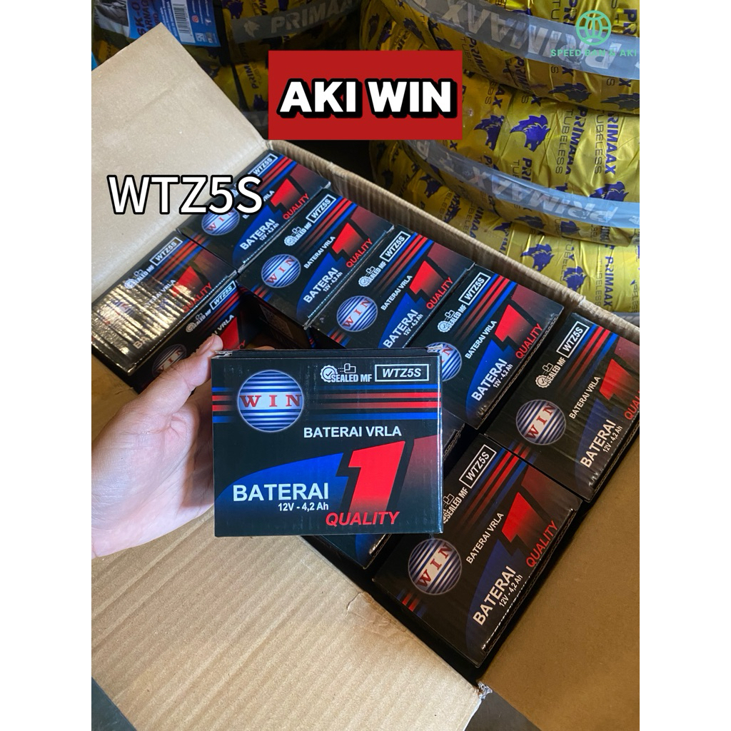 100% ORIGINAL & BARU AKI WIN ACCU UKURAN TIPE WTZ5S HARGA GROSIR AKI KERING DAN BASAH MOTOR HONDA YA