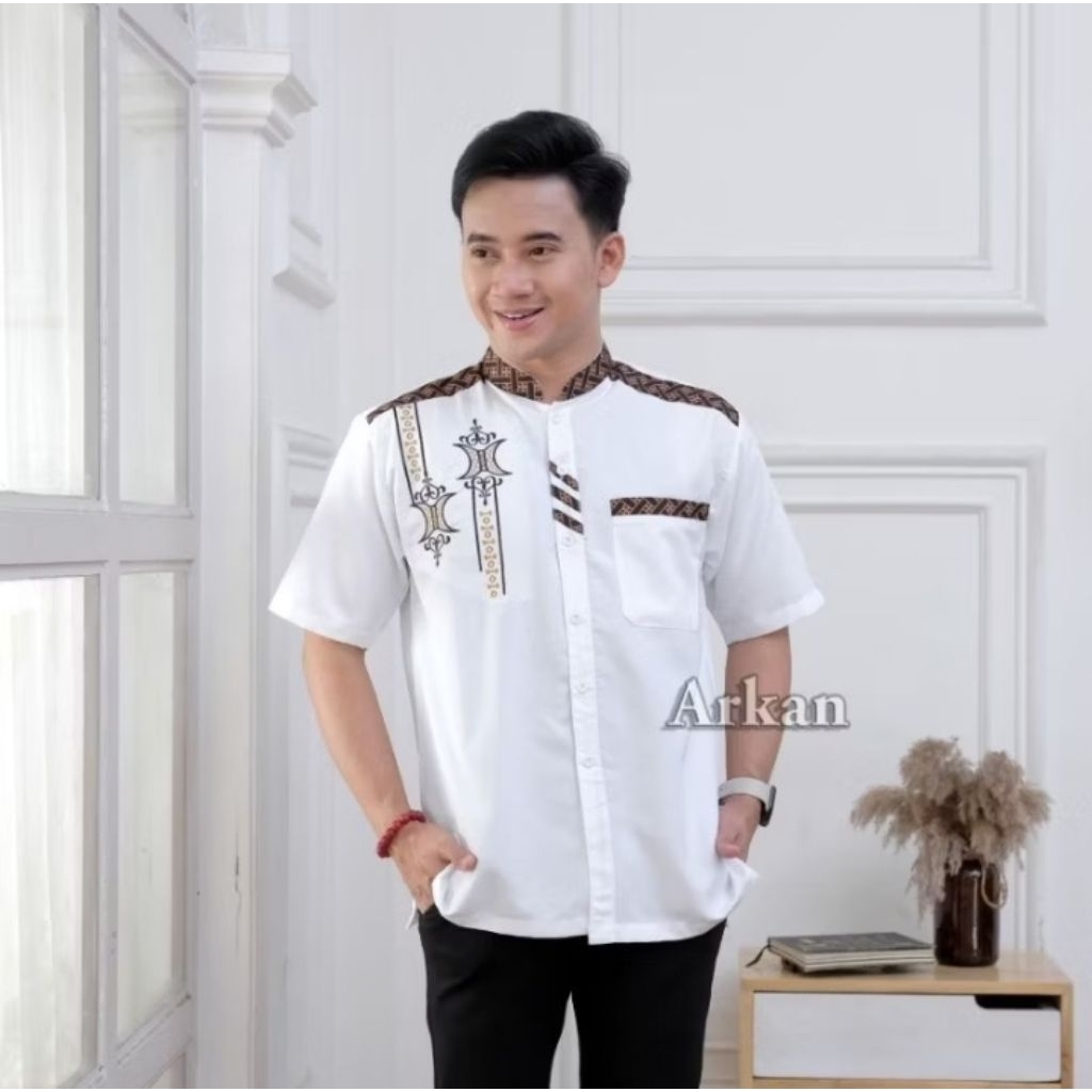 promo toko baru, baju Koko lengan pendek pria bordir batik