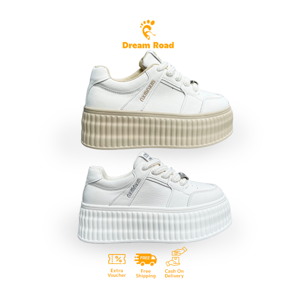 Bellezza Sepatu Sneakers Wanita Motif Next dengan tinggi sole 4 cm, anti slip dan ringan, Warna Puti