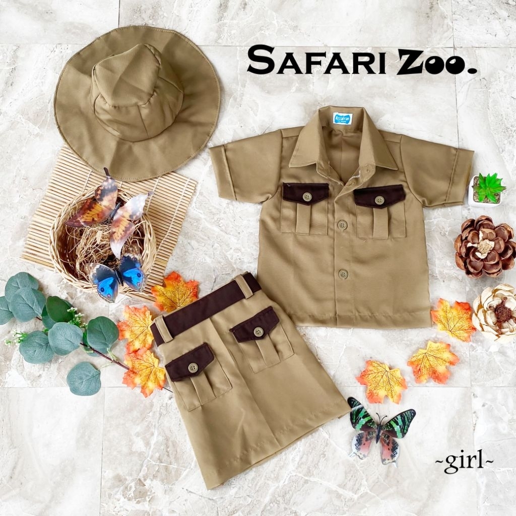 kostum safari zoo anak perempuan/kostum zoo keeper anak/kostum safari guide anak