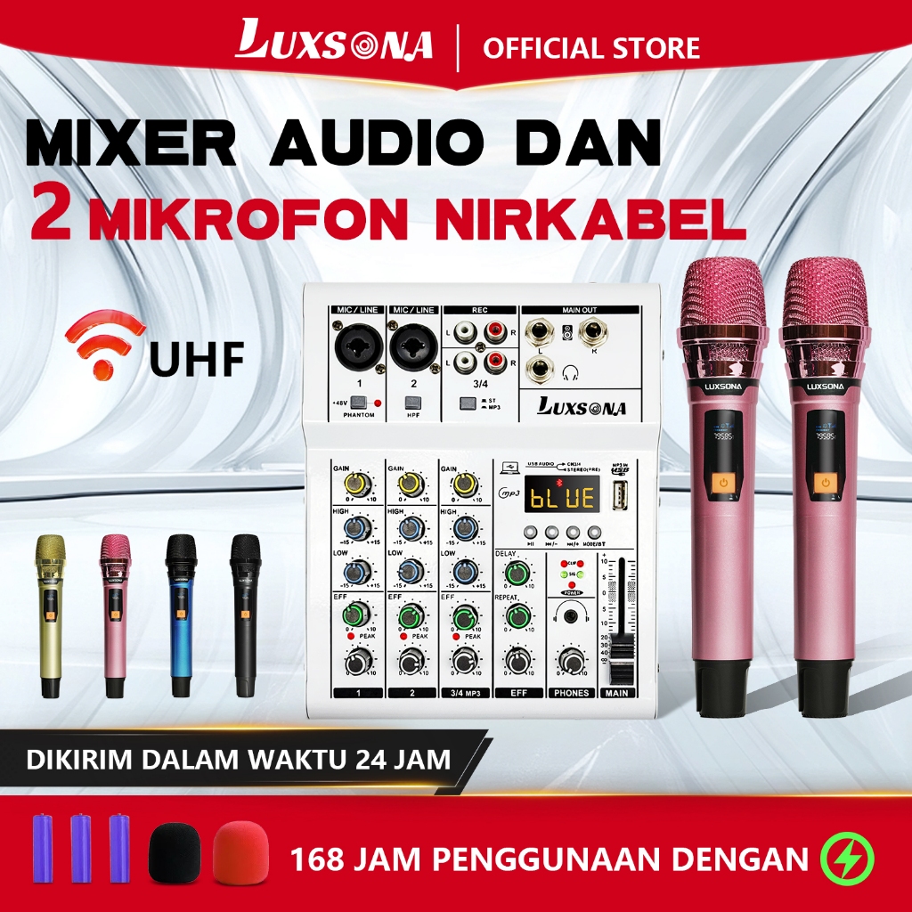 LUXSONA Mixer 4 chanel + 2 Mikrofon UHF/Mixer Audio/Mixer Mini/ premium Amplifier Bluetooth mikser