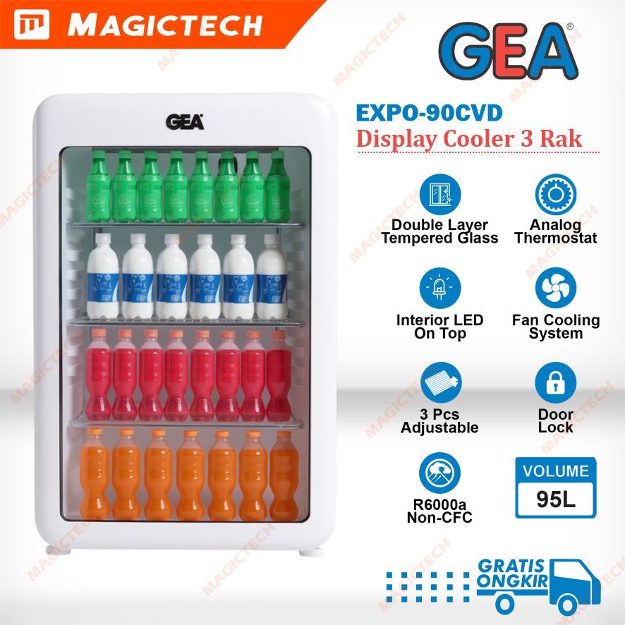 Showcase GEA  95 Liter / 95LEXPO-90CVD Mini Display Cooler Chiller 1 Pintu Curved Glass Pendingin
