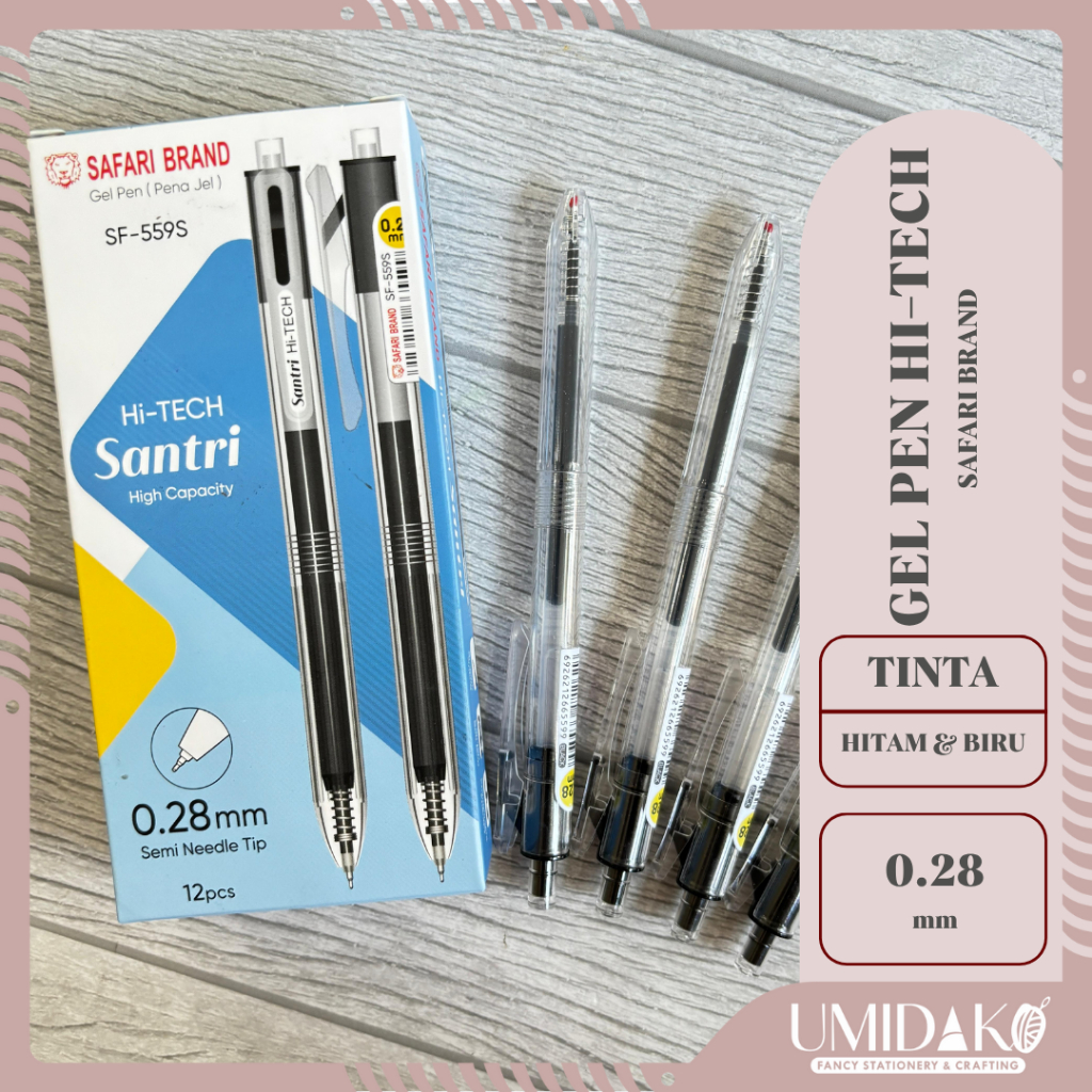 [UMIDAKO] GEL PEN SAFARI BRAND HI-TECH SANTRI NIDLE TIP 0.28 MEKANIK | BOLPEN HI TEC SANTRI SAFARI B
