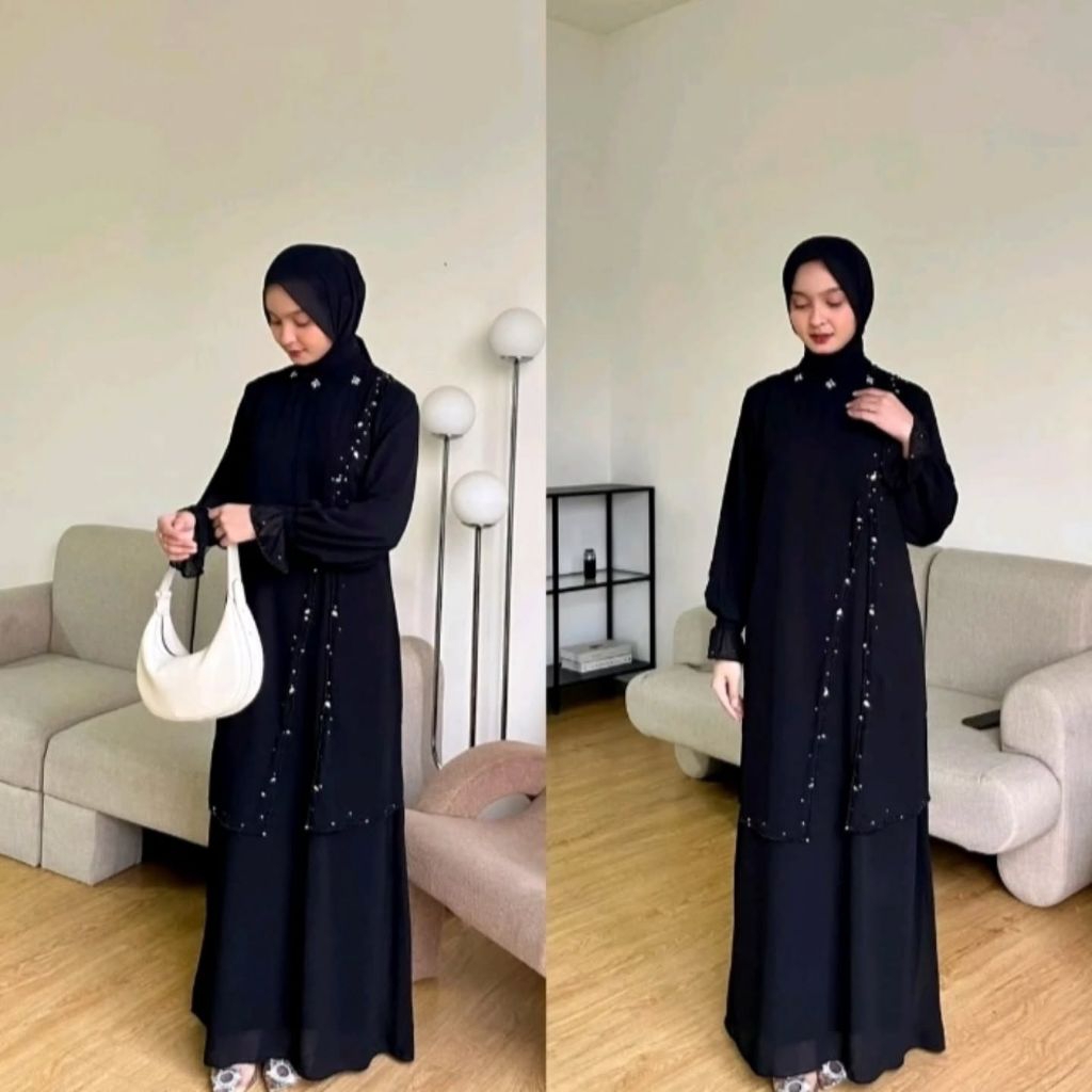 Naira Dres Look 2 layer malaysia simpel mewah bahan ceruty baby doll full furing cocok buat remaja u