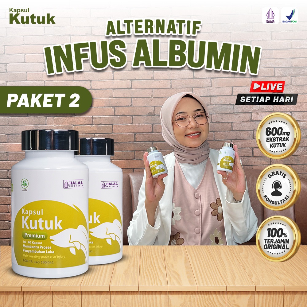 Kapsul Kutuk Paket 2 Botol - Solusi Infus Albumin Mahal / Keringkan Luka / Albumin Ikan gabus
