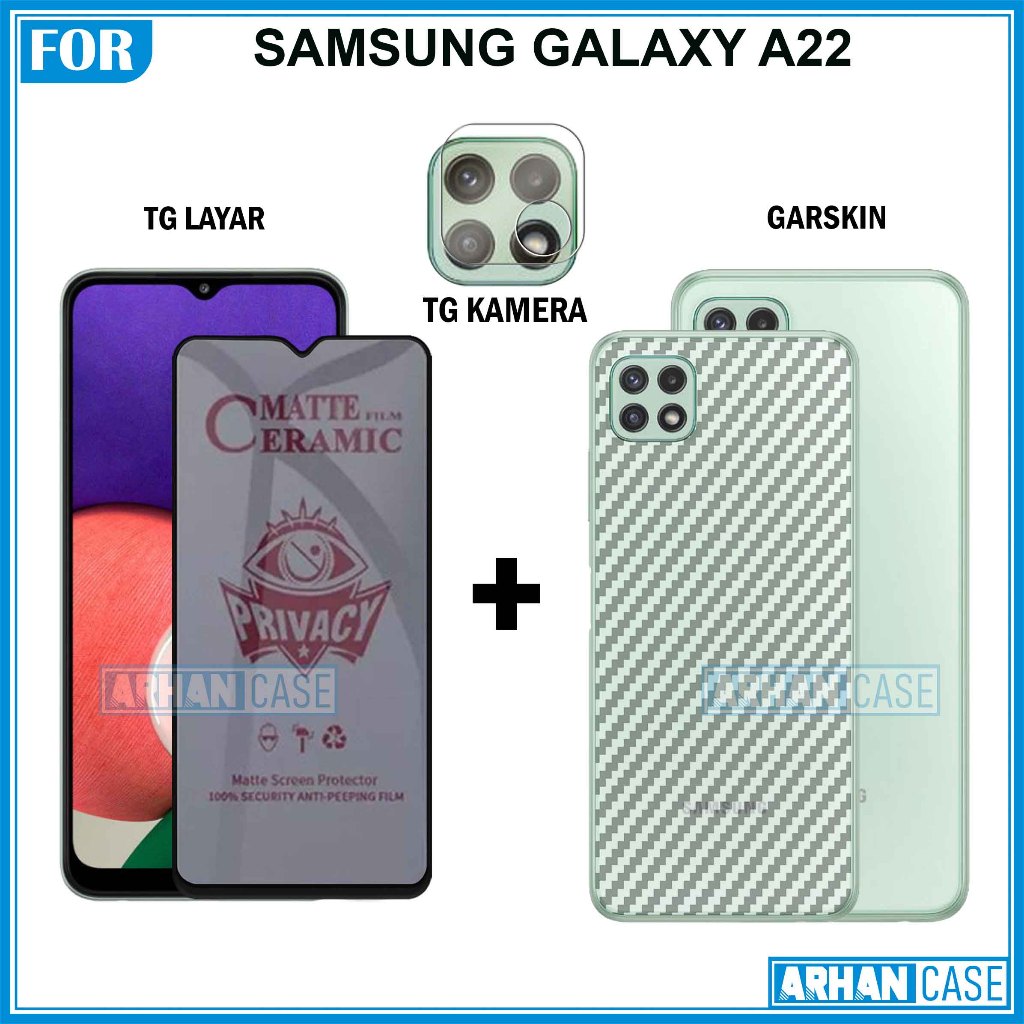 Paket Hemat 3in1 Tempered Glass Samsung Galaxy A22 A22 5G A12 Garskin 3D Plus Pelindung Lensa Camera
