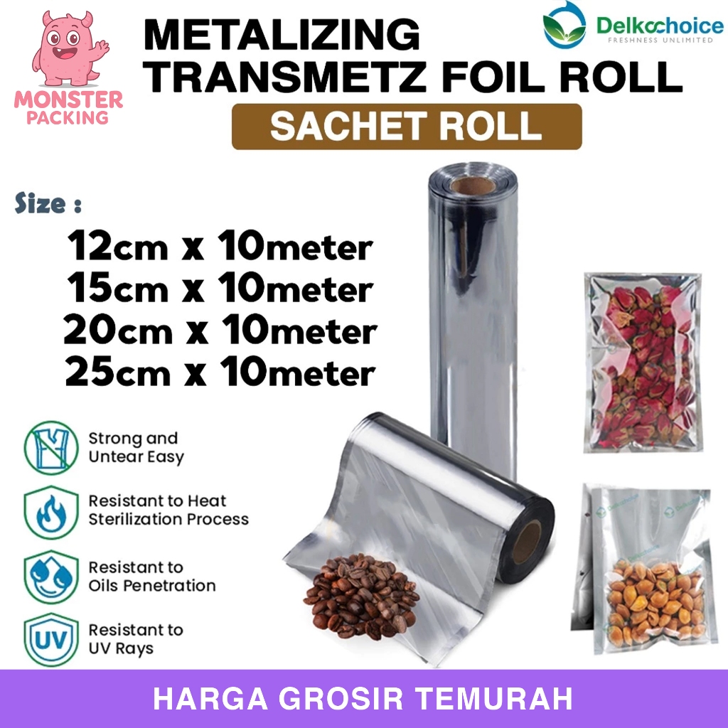 Sachet Roll TransMetz Transparent Clear + Aluminium Metalizing Foil Gulungan Kemasan Saset Food
