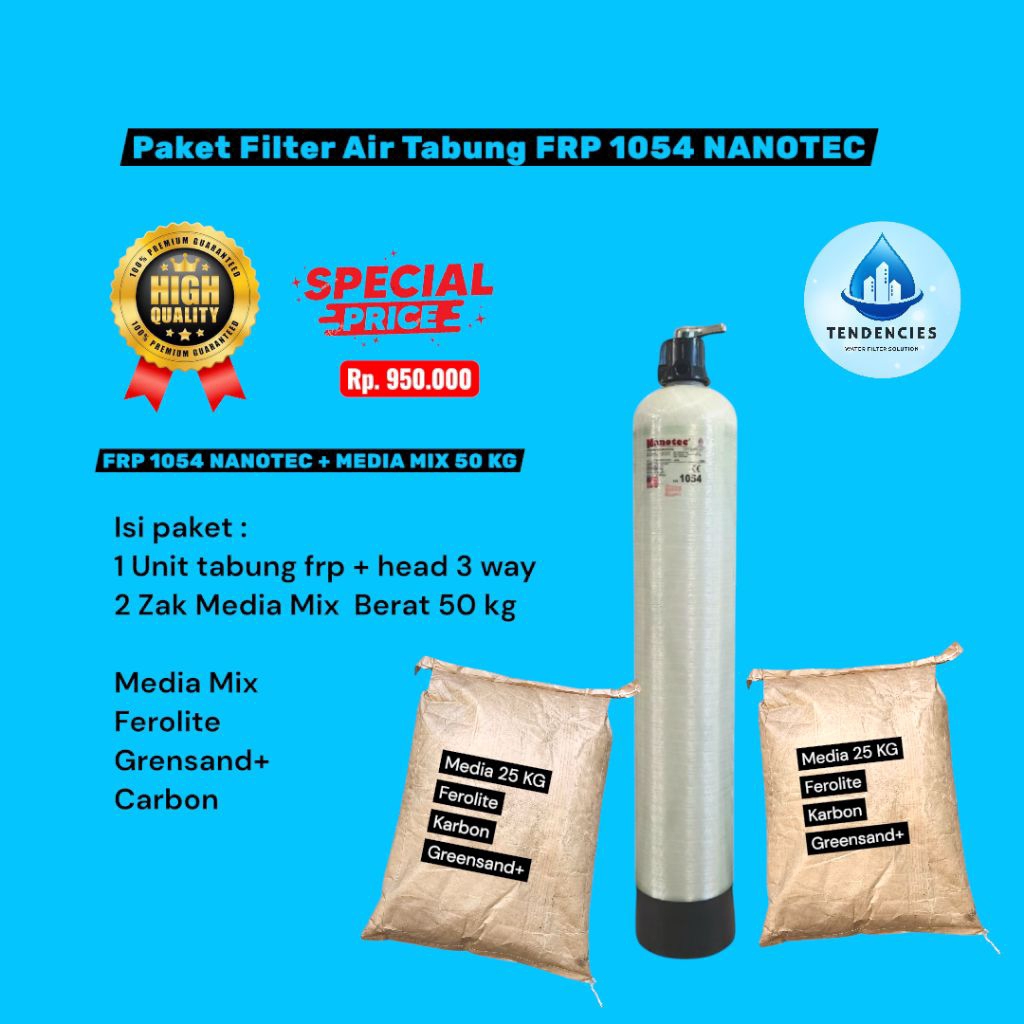 Paket Tabung FRP 1054 Media Mix / Paket Filter Air Tabung Frp 1054 + Media mix