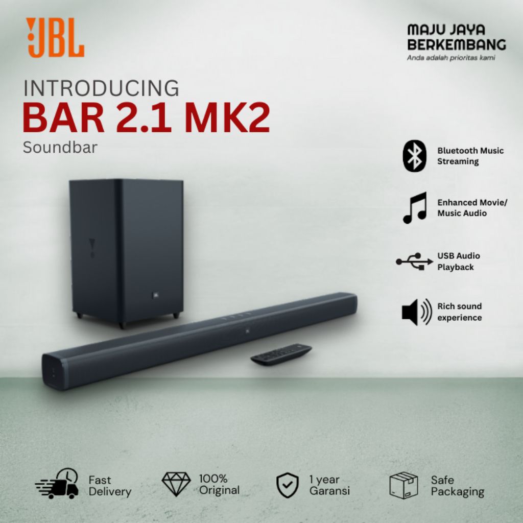JBL SOUNDBAR 2.1CH DEEP BASS (MK2) DENGAN SUBWOOFER NIRKABEL JBL-BAR21DBM2BLKAS