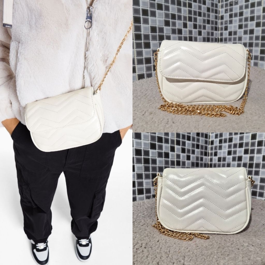 BERSHKA TAS SELEMPANG SLING BAG WHITE BARU ASLI ORIGINAL