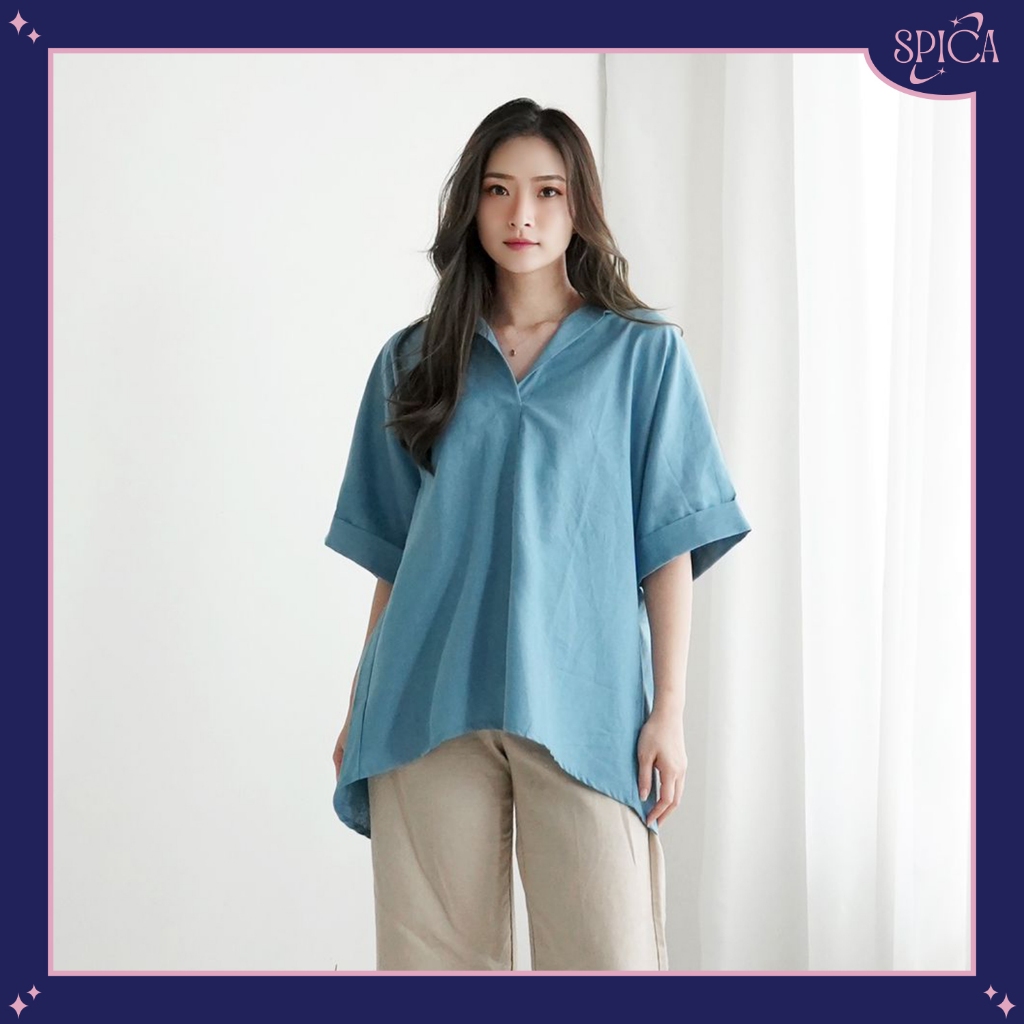 SPICA - Blouse oversize kemeja atasan wanita jumbo bahan katun linen adem L-XXL - Big size Cole