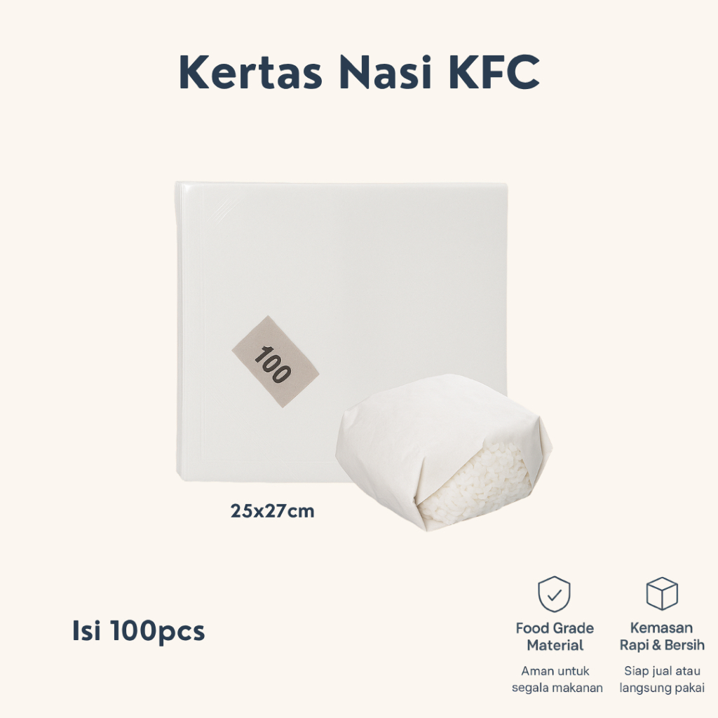 (100PCS) Kertas Nasi Putih | Kertas Nasi Laminasi | Kertas Bungkus Nasi KFC | Kertas Minyak | 25x27