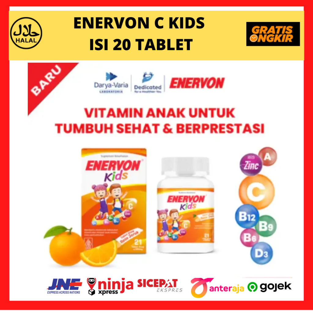 Enervon Kids Vitamin Anak Rasa Jeruk isi 21 Tablet Hisap Suplemen Kesehatan Daya Tahan Tubuh Vitamin