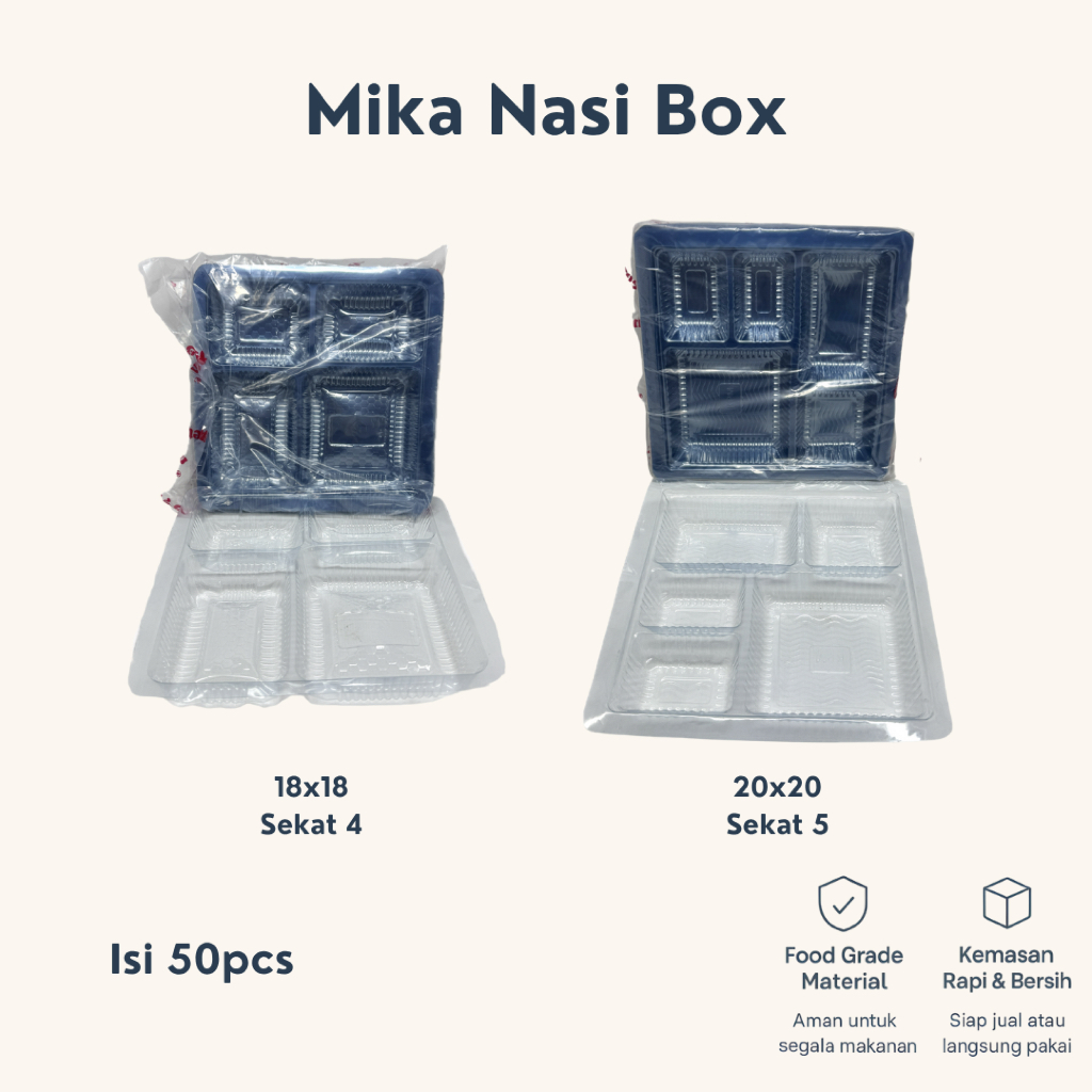 (50PCS) Mika Nasi Box | Mika Nasi Kotak | Mika Dus Nasi | Tray Nasi Kotak | Mika Sekat 4&5