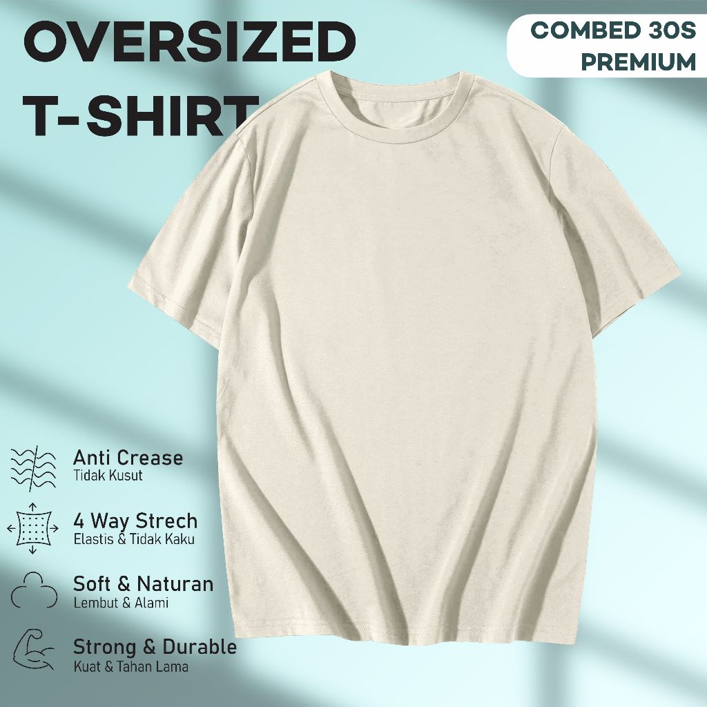 Kaos Oversize Streetwear Pria / Wanita / Unisex Warna Cream – Premium Daily Wear – El Nald