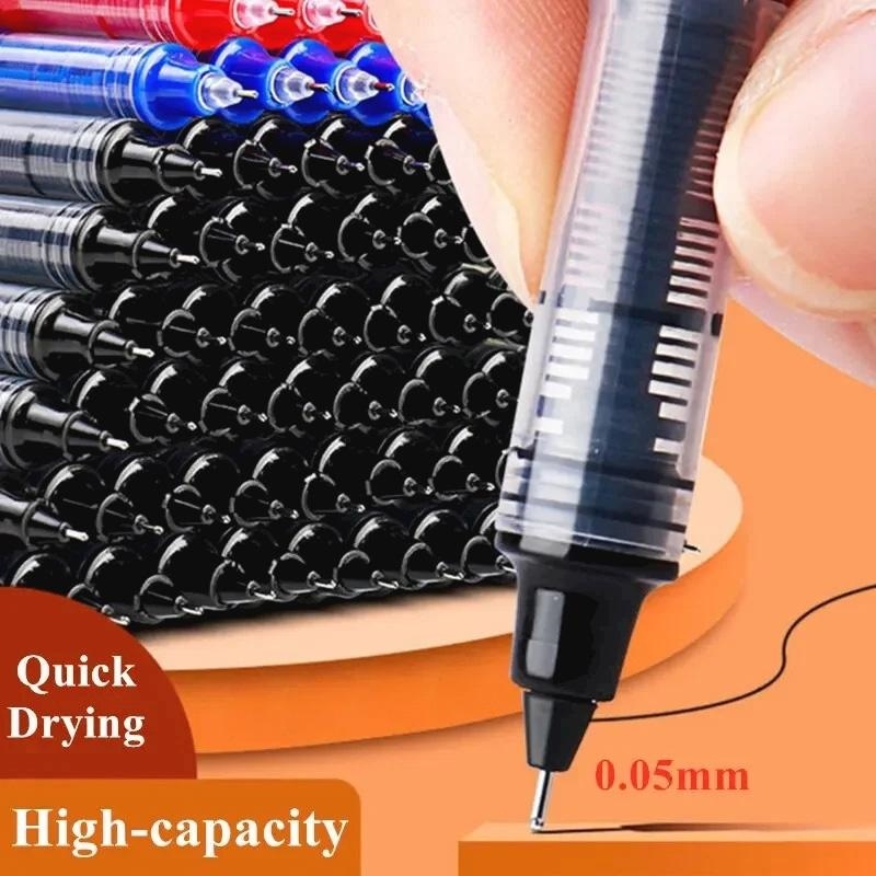 10 Pcs Pulpen Tinta Cair 0.5mm – Hitam Biru Merah, Pulpen Halus Cepat Kering Isi Besar untuk Sekolah