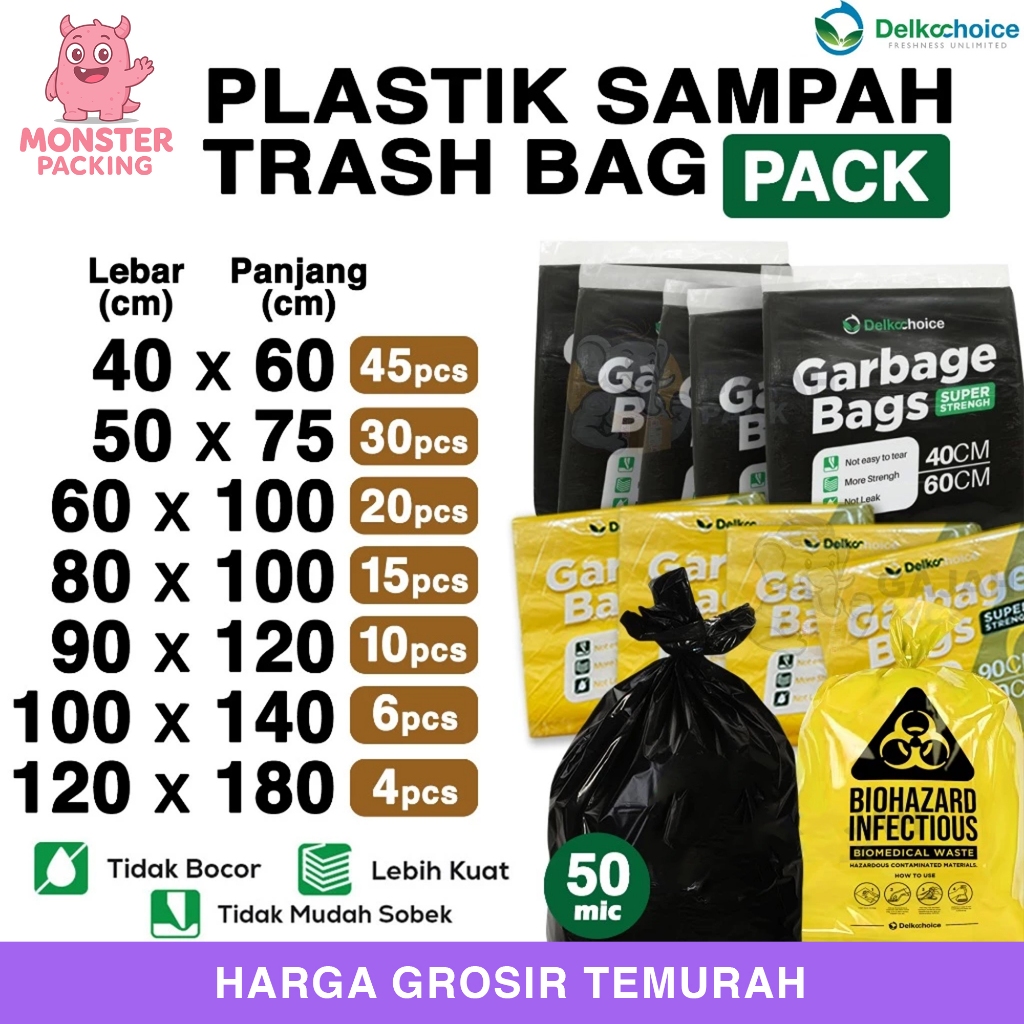 Kantong PLASTIK SAMPAH PACK Trash Bag Tebal Anti Bocor Jumbo Hitam Premium Termurah DELKOCHOICE