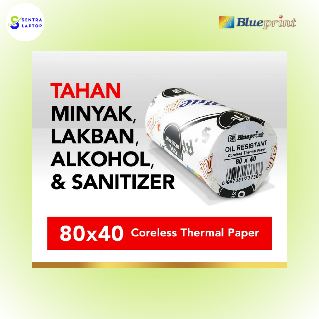 Thermal Oil Resistant BLUEPRINT Kertas Struk TAHAN LAKBAN 80x40 mm