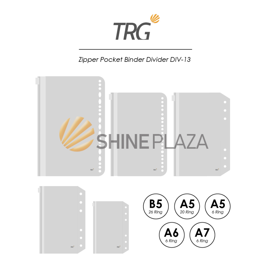 TRG Zipper Plastic Pocket Binder Note Divider B5 A5 A6 A7 DIV-13 - Pouch Pembatas Plastik Loose Leaf