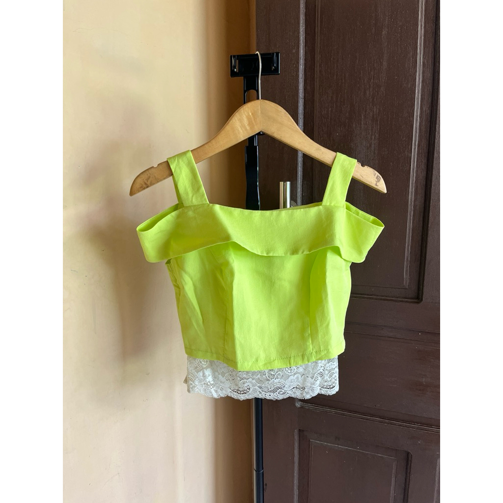 blouse off shoulder lemon mix renda korean style baju atasan top wanita murah cantik