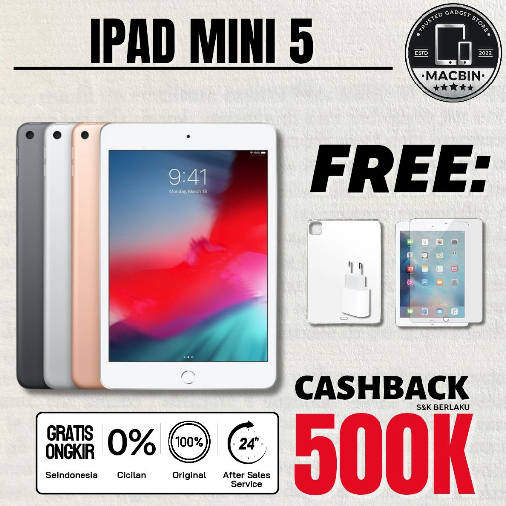 iPad Mini 5 | iPad Mini 4 256GB 128GB 64GB 32GB 16GB Wifi Only & Cellular Second Original Fullset